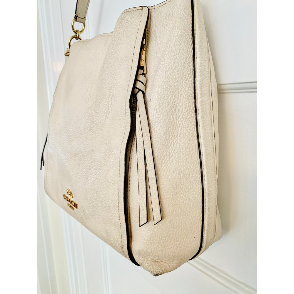Coach Marlon Shoulder Hobo Handbag In Chalk White Pebbled Leather F79994 $325 - Picture 3 of 16